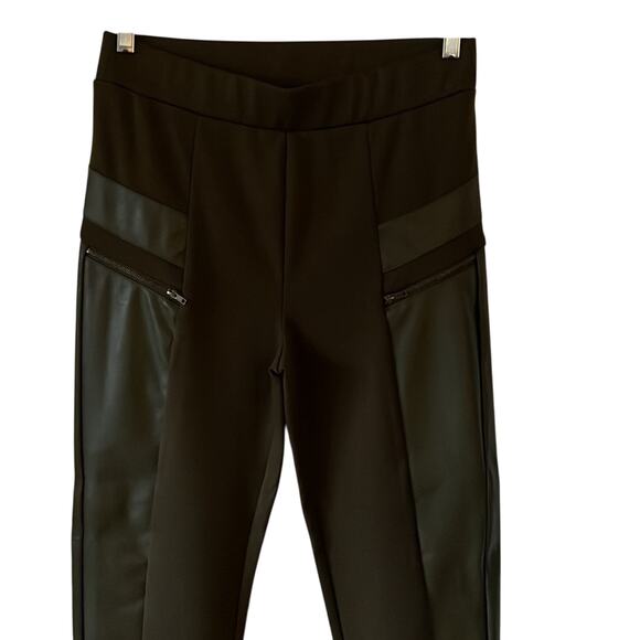 Forever 21 XL Olive Green Knit Pants w Faux Leather Insets - Picture 2 of 10